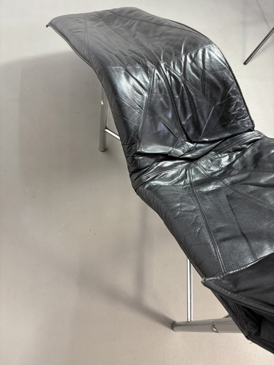 Image 1 of Ikea Bjorklund Fauteuil en cuir noir 1980