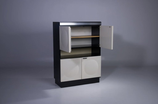 Meuble de bar brutaliste noir et blanc '70S