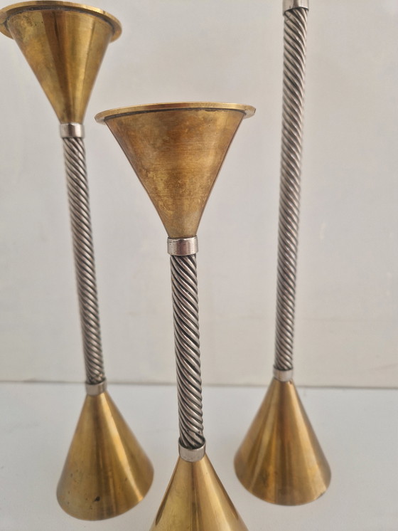 Image 1 of Bougeoirs vintage en laiton et métal, 1980S, lot de 3
