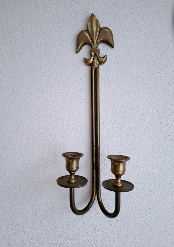 Image 1 of Chandelier double paroi en laiton Lily Flower Fleur De Lis