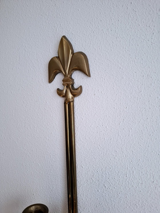 Image 1 of Chandelier double paroi en laiton Lily Flower Fleur De Lis