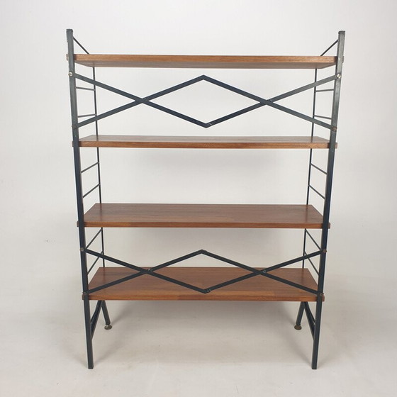 Image 1 of Etagère vintage en bois et laiton, Italie 1950