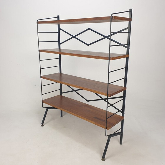 Image 1 of Etagère vintage en bois et laiton, Italie 1950