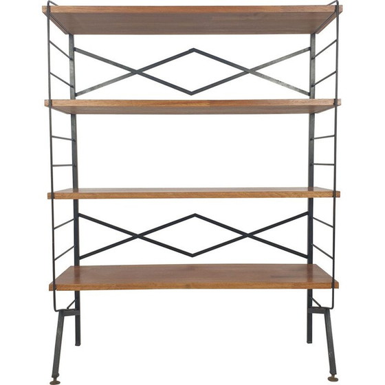 Image 1 of Etagère vintage en bois et laiton, Italie 1950
