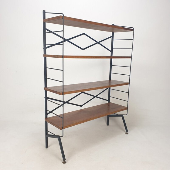 Image 1 of Etagère vintage en bois et laiton, Italie 1950