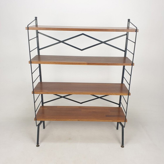 Image 1 of Etagère vintage en bois et laiton, Italie 1950