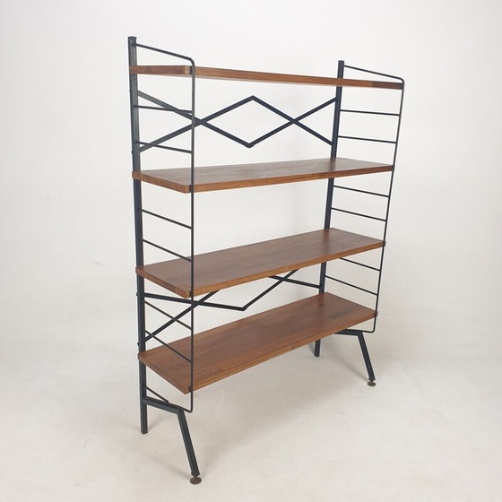 Image 1 of Etagère vintage en bois et laiton, Italie 1950