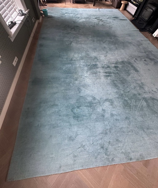 Magnifique grand tapis de laine - fait main bleu azur, fabriqué sur mesure