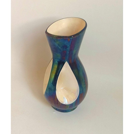 Image 1 of Vase vintage en céramique bleue bicolore pour Verceram, France 1960