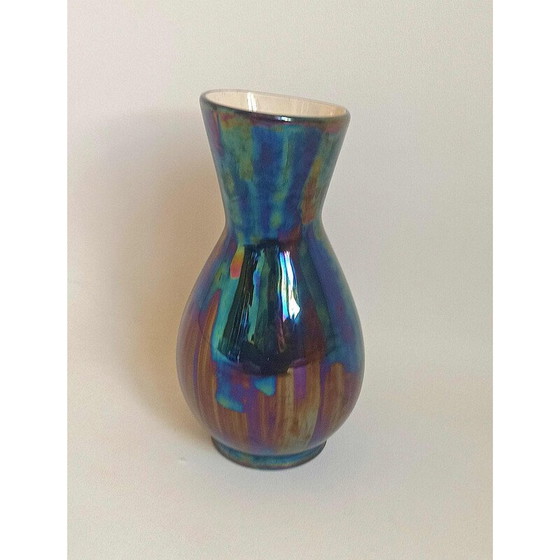 Image 1 of Vase vintage en céramique bleue bicolore pour Verceram, France 1960