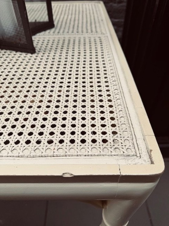 Image 1 of Table de salle à manger vintage en faux bambou blanc avec sangles