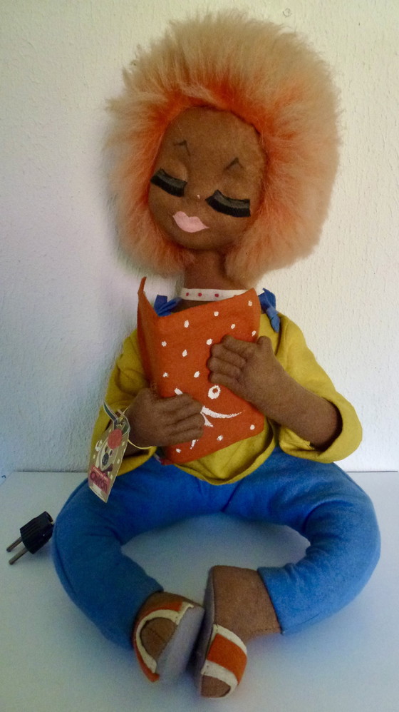 Image 1 of Vintage Dolle Mina Hippie Doll With Lamp From The 60s-70s.