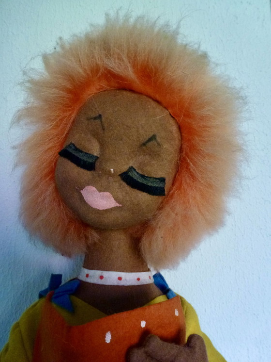 Image 1 of Vintage Dolle Mina Hippie Doll With Lamp From The 60s-70s.