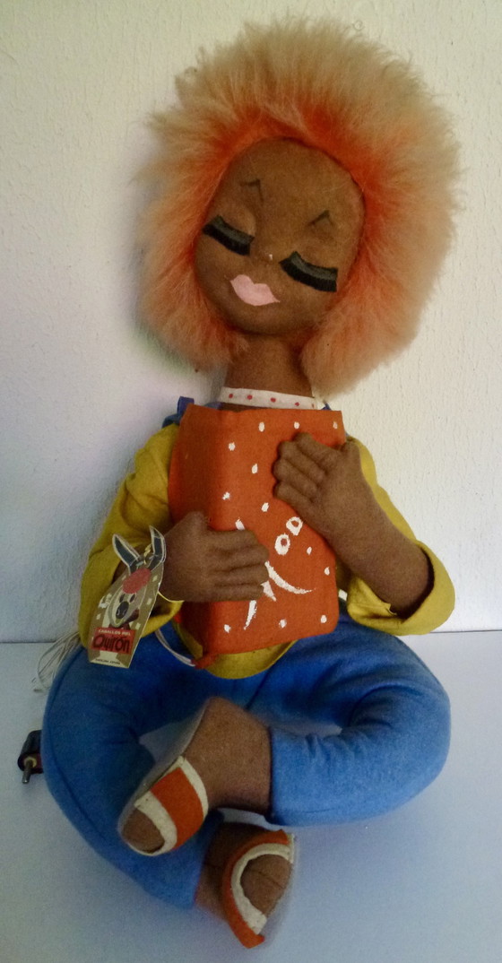 Image 1 of Vintage Dolle Mina Hippie Doll With Lamp From The 60s-70s.