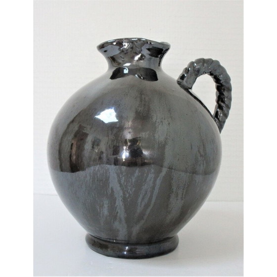 Image 1 of Pichet vintage en céramique à glaçure perlée noire de Reinhold Rieckmann