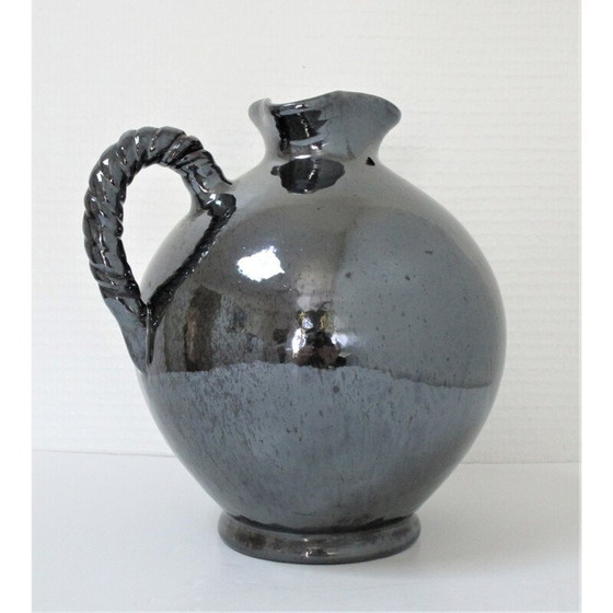 Image 1 of Pichet vintage en céramique à glaçure perlée noire de Reinhold Rieckmann