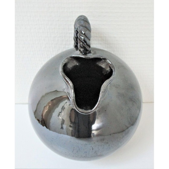 Image 1 of Pichet vintage en céramique à glaçure perlée noire de Reinhold Rieckmann