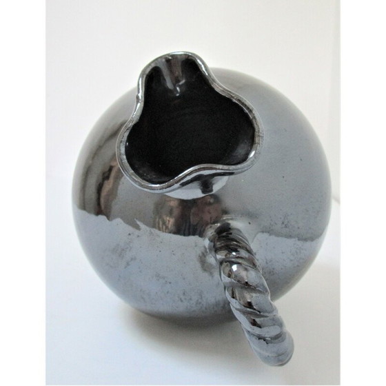 Image 1 of Pichet vintage en céramique à glaçure perlée noire de Reinhold Rieckmann