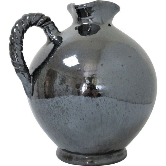 Image 1 of Pichet vintage en céramique à glaçure perlée noire de Reinhold Rieckmann