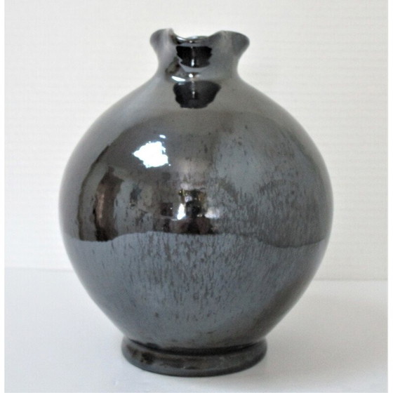 Image 1 of Pichet vintage en céramique à glaçure perlée noire de Reinhold Rieckmann