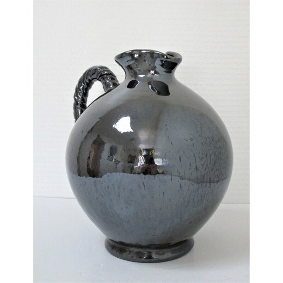 Image 1 of Pichet vintage en céramique à glaçure perlée noire de Reinhold Rieckmann