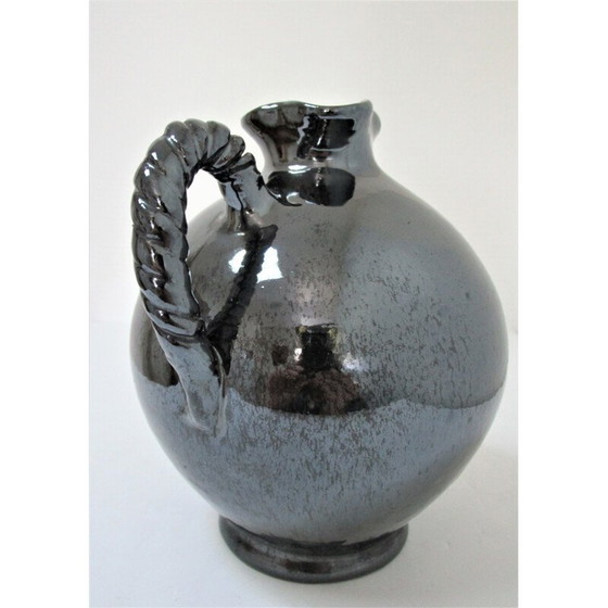 Image 1 of Pichet vintage en céramique à glaçure perlée noire de Reinhold Rieckmann