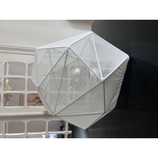 Lampe galet vintage en fer blanc et tissu dessiné pour Aluminor