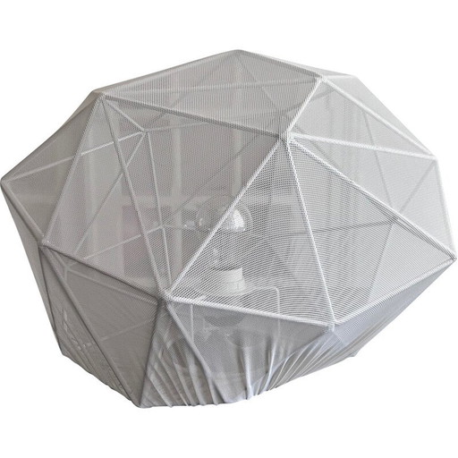 Lampe galet vintage en fer blanc et tissu dessiné pour Aluminor