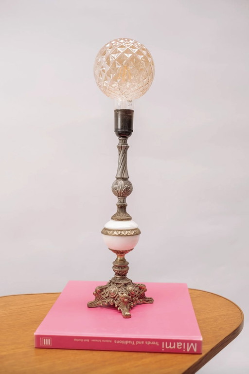 Lampe de table en laiton antique et marbre