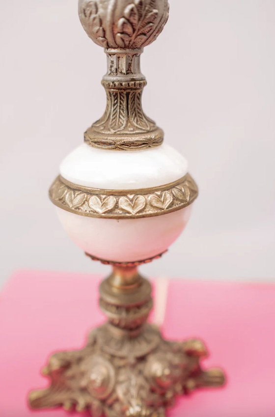 Image 1 of Lampe de table en laiton antique et marbre