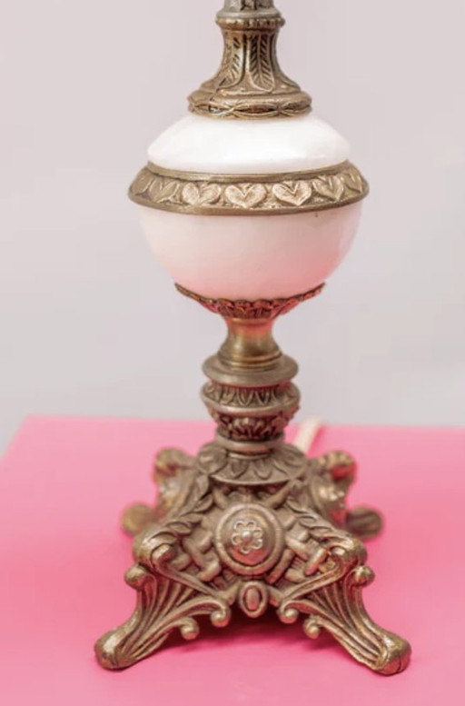 Lampe de table en laiton antique et marbre