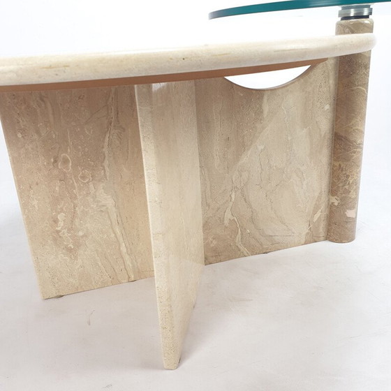 Image 1 of Table basse vintage en travertin et verre, Italie 1980