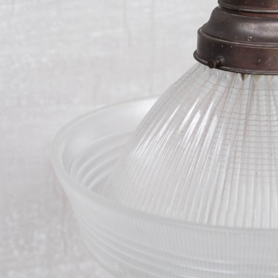 Image 1 of Lampe suspendue Holophane en verre et laiton, France 1930s