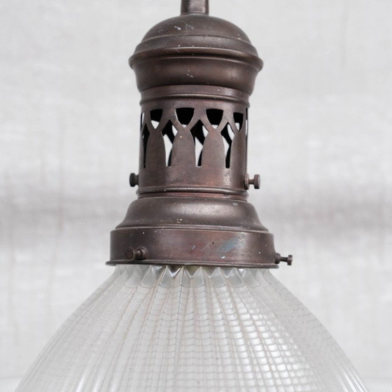 Image 1 of Lampe suspendue Holophane en verre et laiton, France 1930s