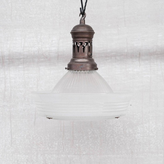 Image 1 of Lampe suspendue Holophane en verre et laiton, France 1930s