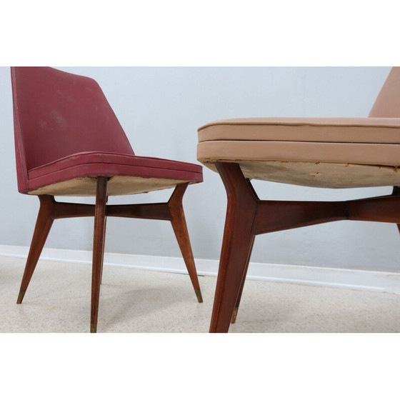 Image 1 of Ensemble de 4 chaises vintage en bois et laiton par Melchiorre Bega, 1950