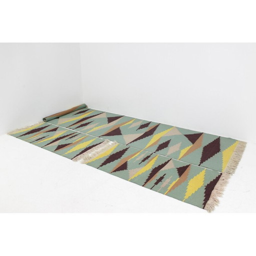 Ensemble de trois tapis géométriques modernistes vintage par A. Kybal, Tchécoslovaquie 1960