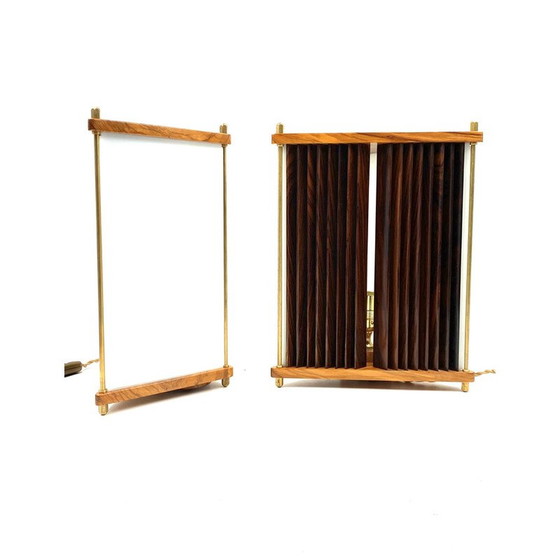 Image 1 of Paire de lampes de table vintage en palissandre et laiton par Leonardo Mosso, Italie, années 1970