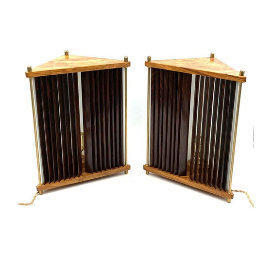 Image 1 of Paire de lampes de table vintage en palissandre et laiton par Leonardo Mosso, Italie, années 1970