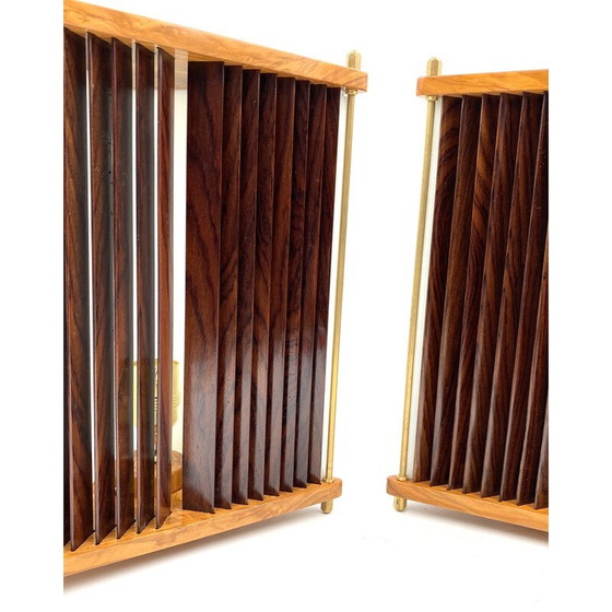 Image 1 of Paire de lampes de table vintage en palissandre et laiton par Leonardo Mosso, Italie, années 1970