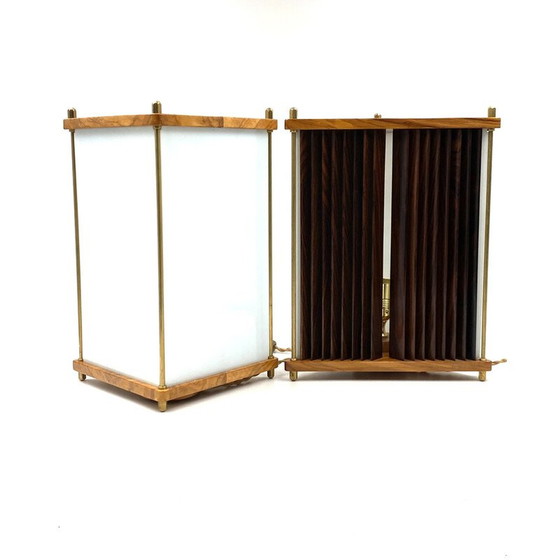 Image 1 of Paire de lampes de table vintage en palissandre et laiton par Leonardo Mosso, Italie, années 1970