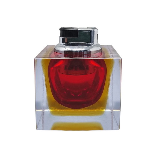 1960S Stunning Red Table Lighter In Murano Sommerso Glass By Flavio Poli For Seguso