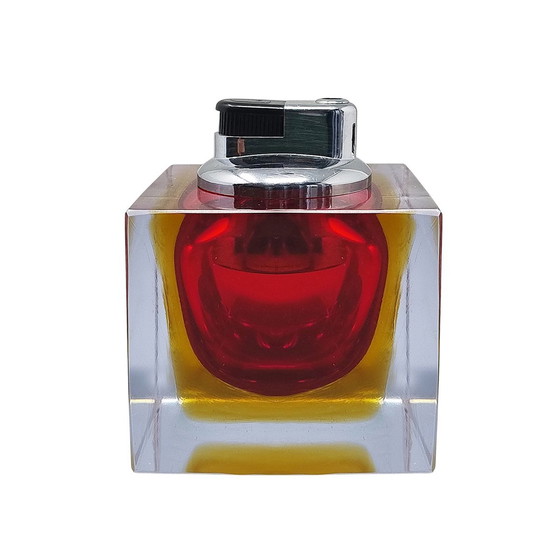 Image 1 of 1960S Stunning Red Table Lighter In Murano Sommerso Glass By Flavio Poli For Seguso