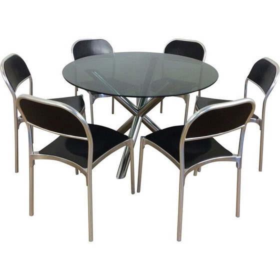 Image 1 of Ensemble de salle à manger vintage avec plateau en verre fumé