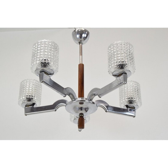 Image 1 of Lustre vintage en verre et chrome, Tchécoslovaquie 1960