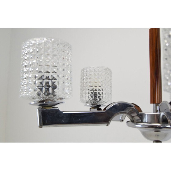 Image 1 of Lustre vintage en verre et chrome, Tchécoslovaquie 1960