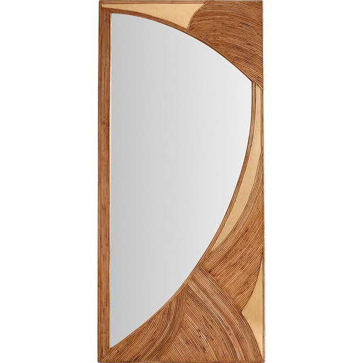 Miroir mural contemporain vintage en bambou et laiton, Italie