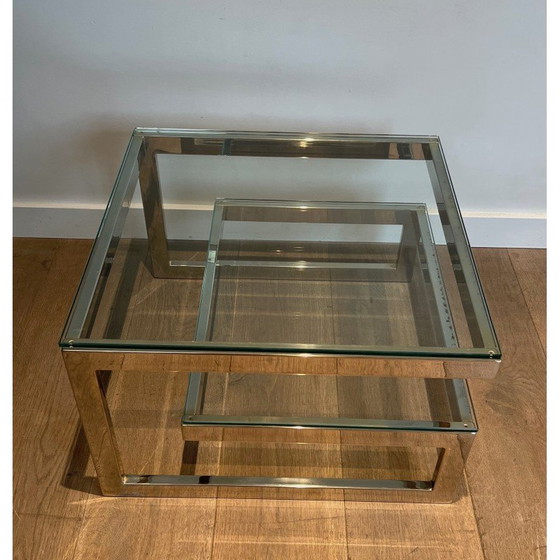 Image 1 of Paire de bouts de canapé vintage en verre et chrome, France 1970