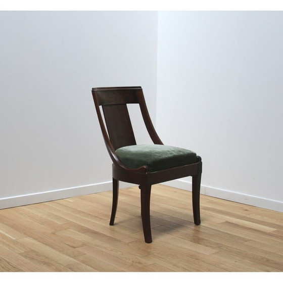 Image 1 of Chaise vintage en bois et velours vert