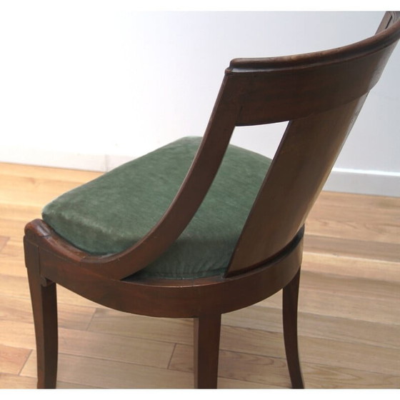Image 1 of Chaise vintage en bois et velours vert
